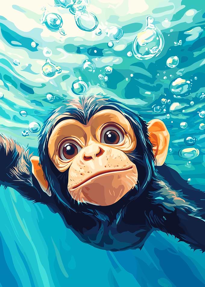 Monkey Swimming Underwater