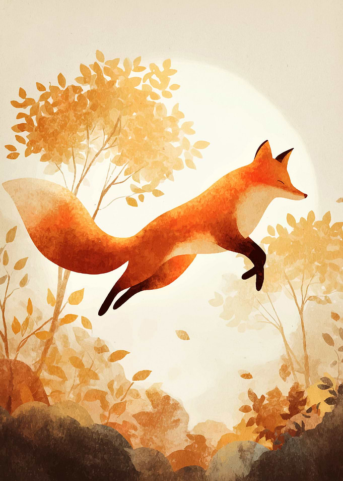 Leaping Fox in Autumn Landscape