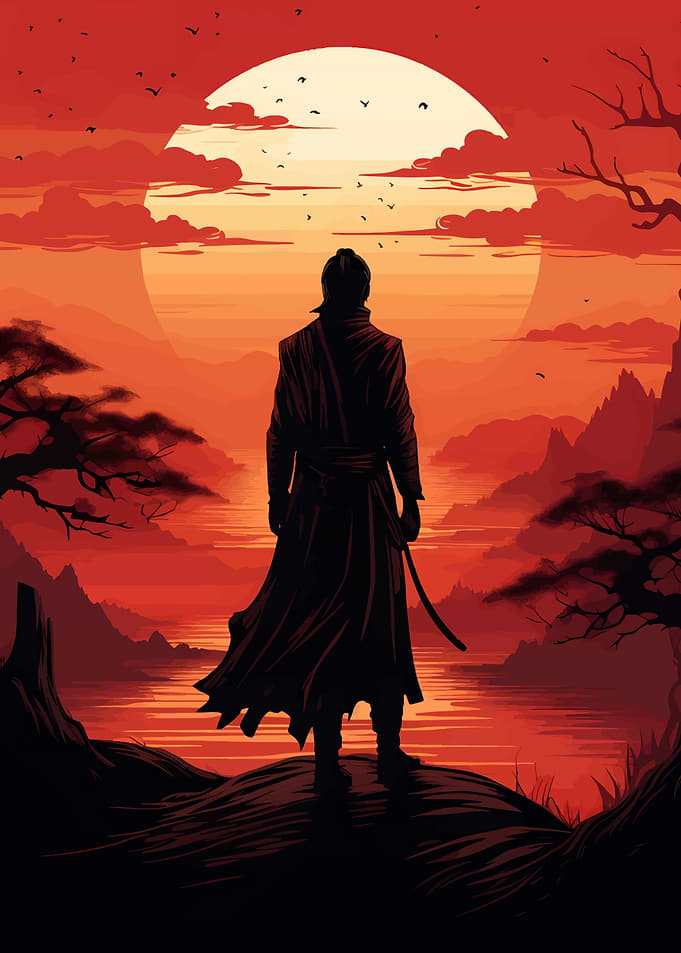 Samurai Sunset Silhouette