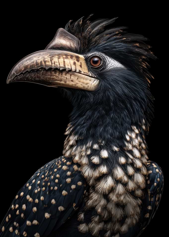 Hornbill Portrait on Black Background
