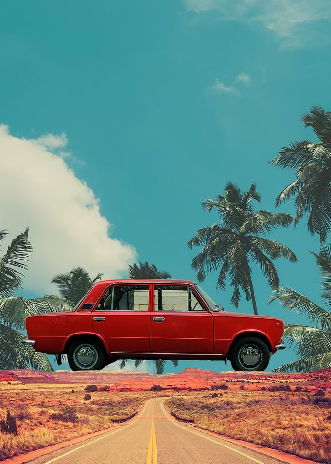 Red Car Tropical Road Trip