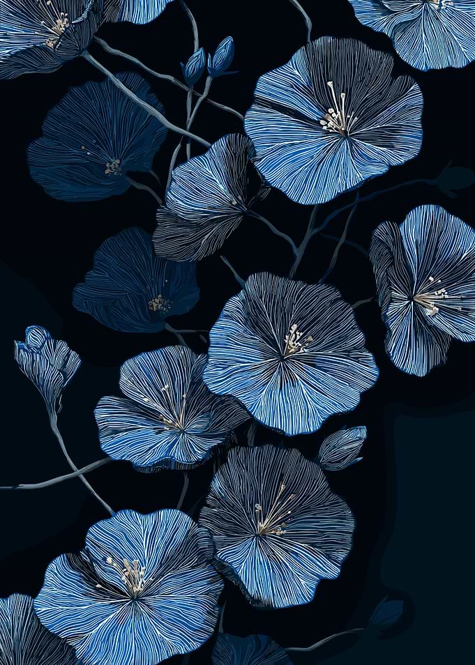 Blue Floral Pattern on Dark Background