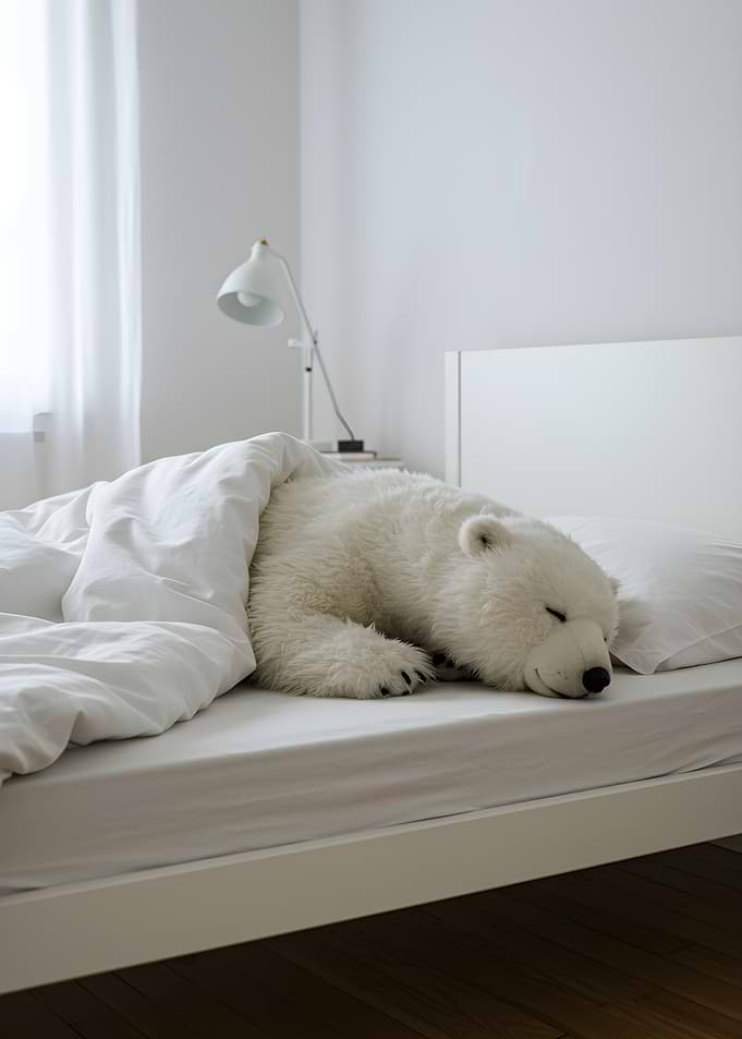 Sleeping Polar Bear in Bed