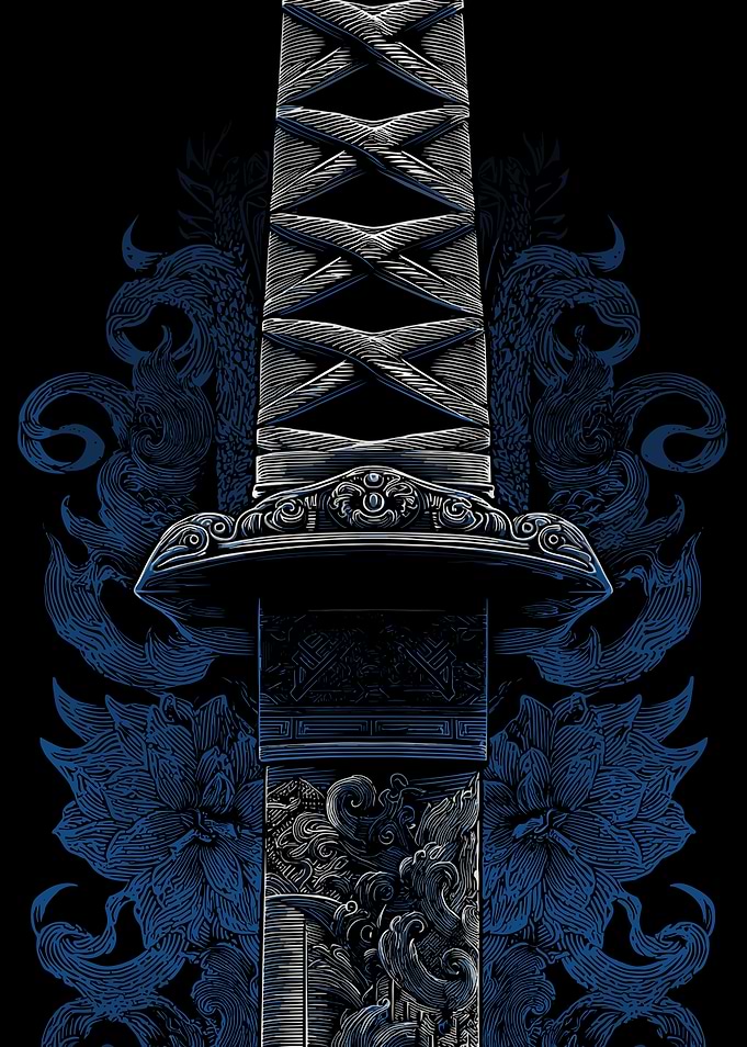 Katana Sword Hilt with Floral Design