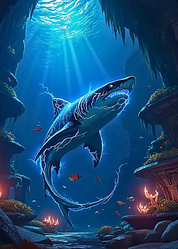 Electric Shark in Underwater Cave