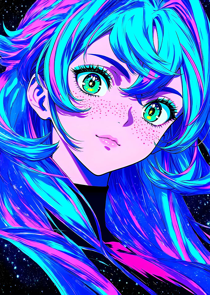 Anime Girl with Blue and Pink Hair