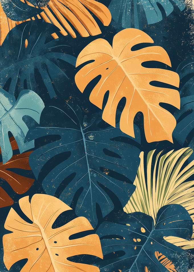 Tropical Leaves Pattern | Mustard Monstera Poster
