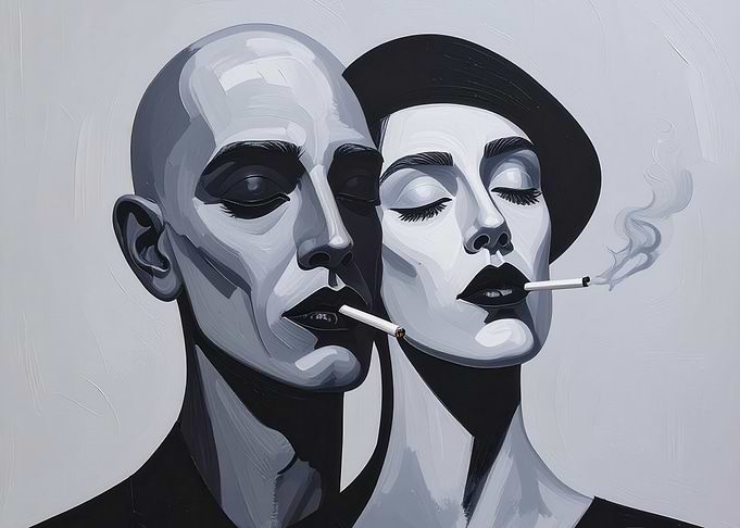 Monochrome Couple Smoking Cigarettes
