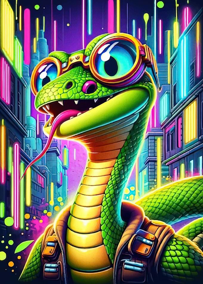 Cyberpunk Snake Cityscape