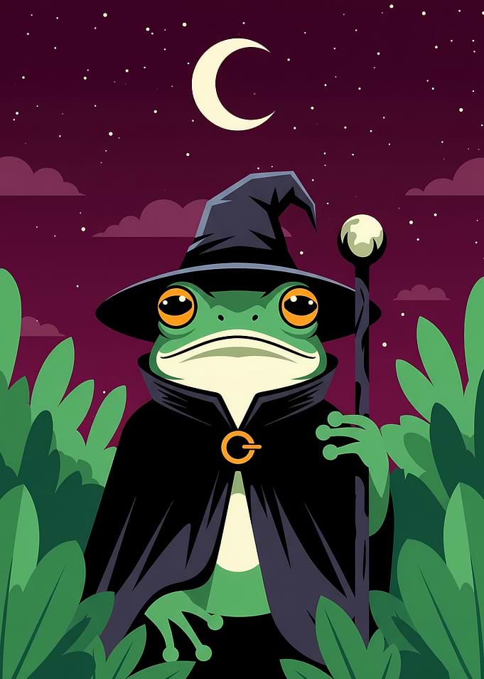 Frog Wizard under Crescent Moon