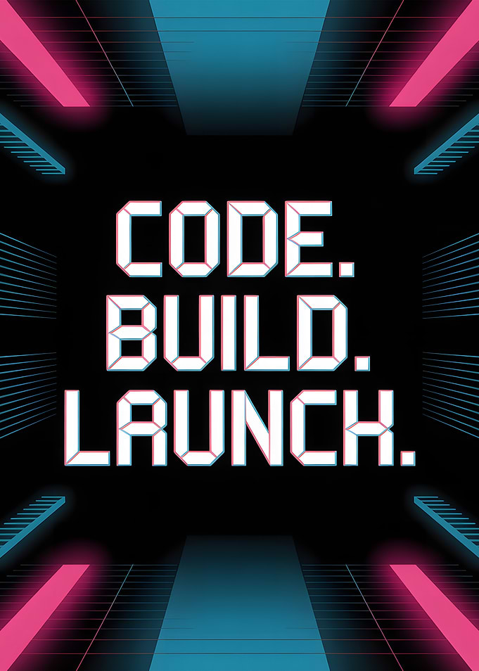 Code Build Launch Retro Poster