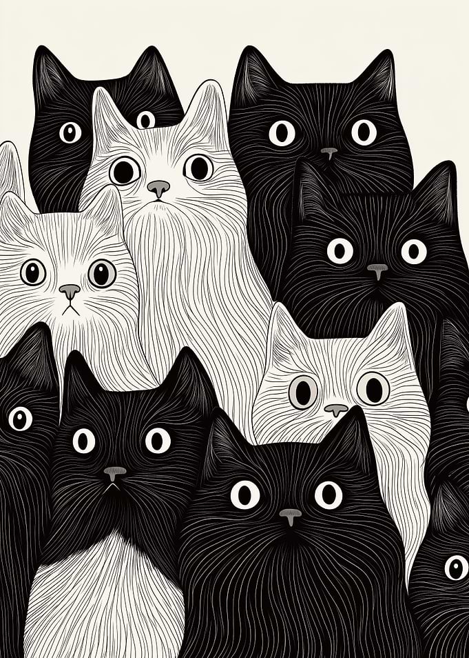 Cat Party Black and White