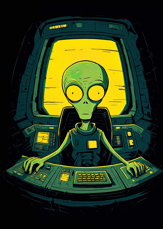 Alien Pilot in Spaceship Cockpit