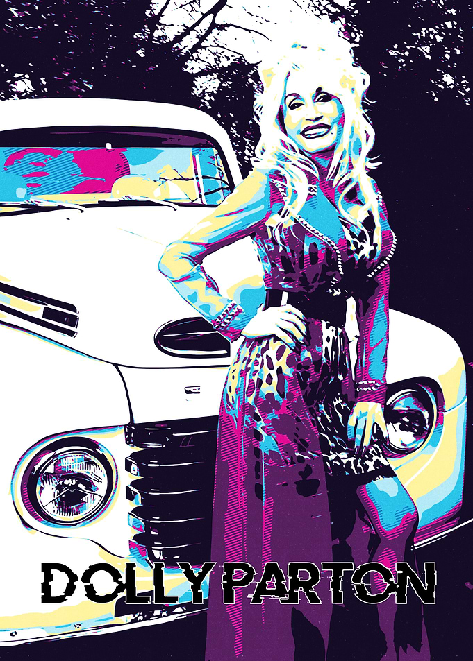 Dolly Parton and Vintage Car Pop Art