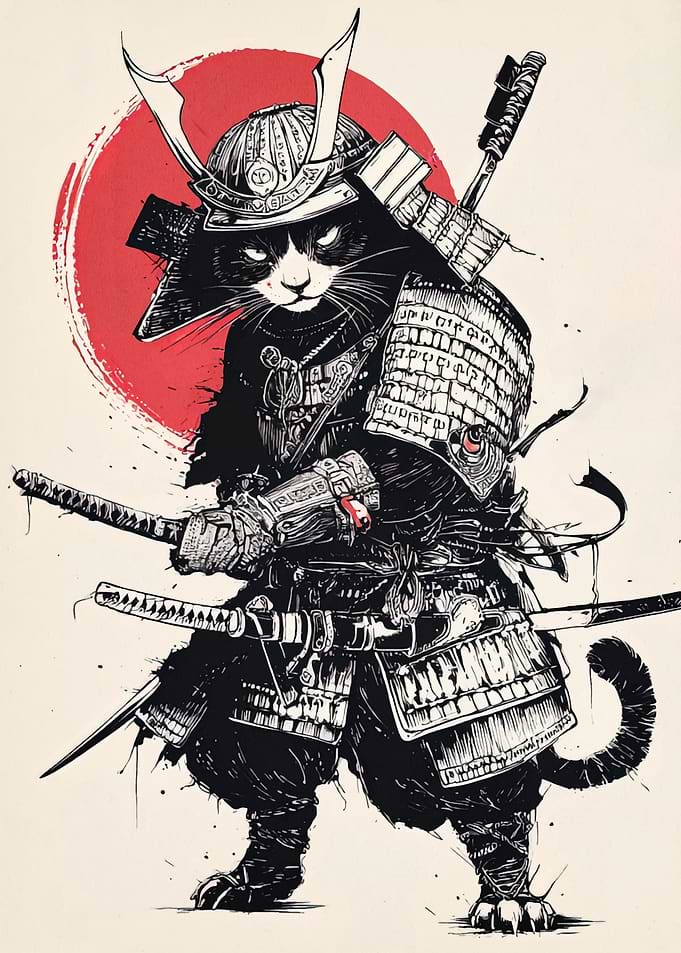 Samurai Cat Warrior Illustration