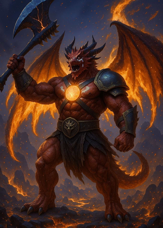 Red Dragon Warrior with Axe