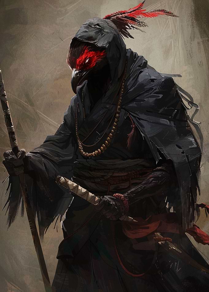 Bird-Headed Warrior in Dark Robes