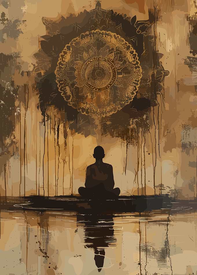 Meditating Figure with Mandala Art