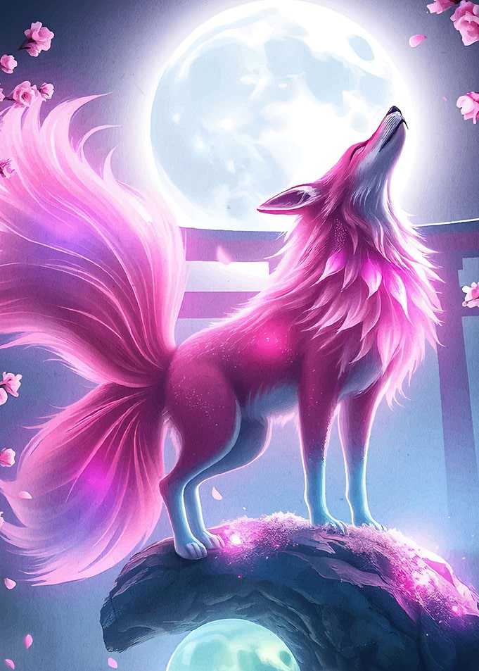 Fox Howling Moon