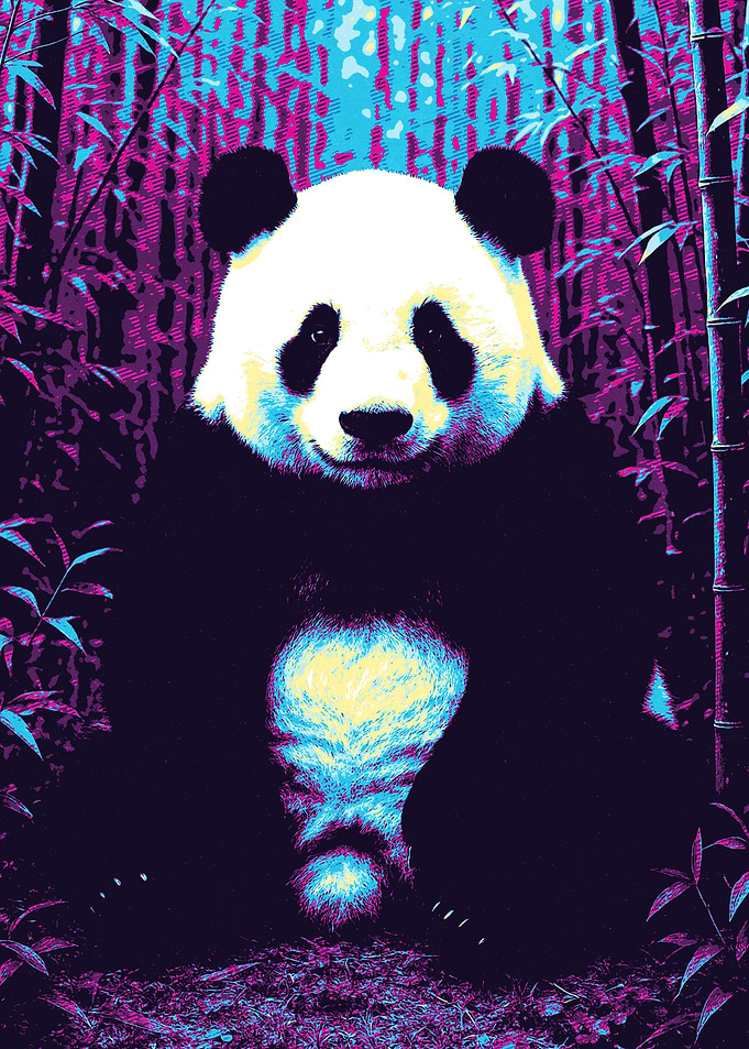 Colorful Panda in Bamboo Forest Portrait Art