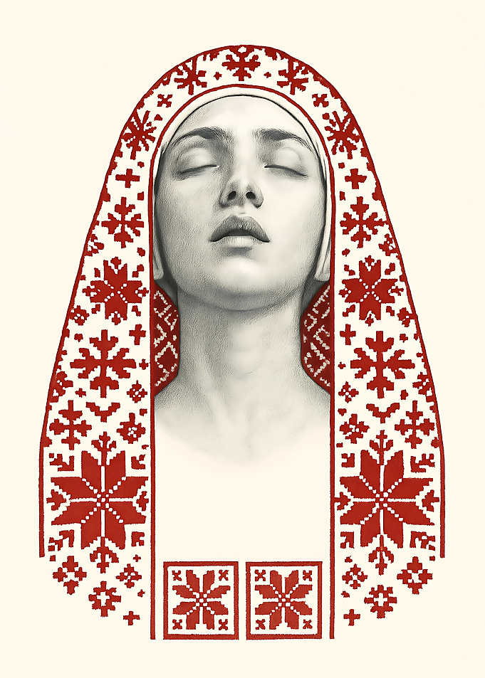 Woman in Embroidered Headdress Portrait