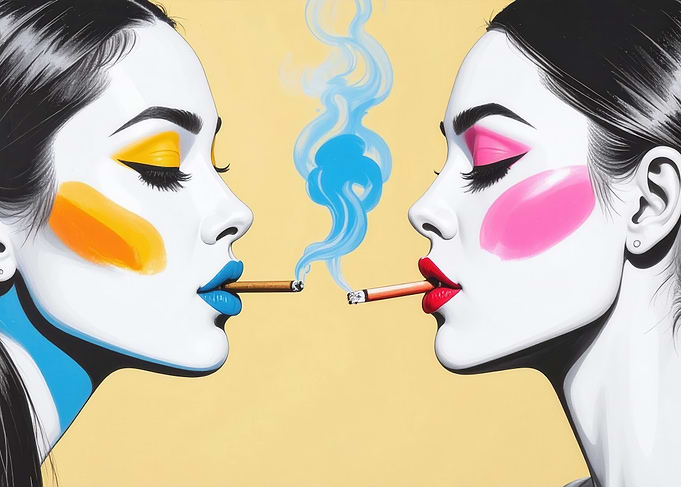 Two Women Smoking Cigarettes, Pop Art
