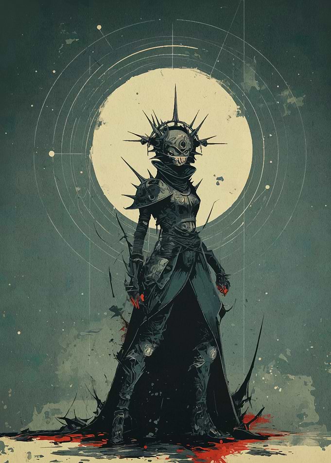 Spiked Armor Character with Moon Backdrop