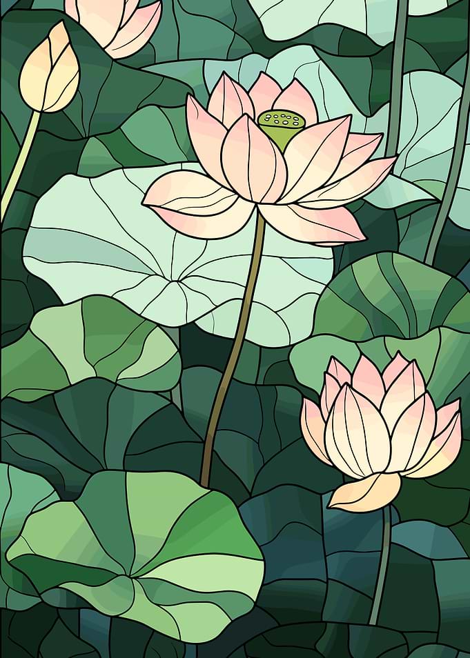 Stained Glass Lotus Flowers Illustration