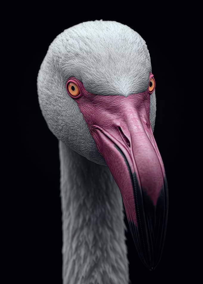 Flamingo Portrait on Black Background