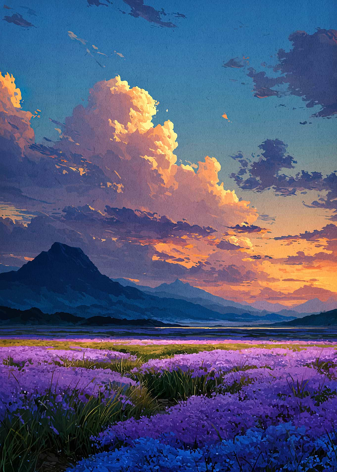 Lavender Field at Sunset Painting