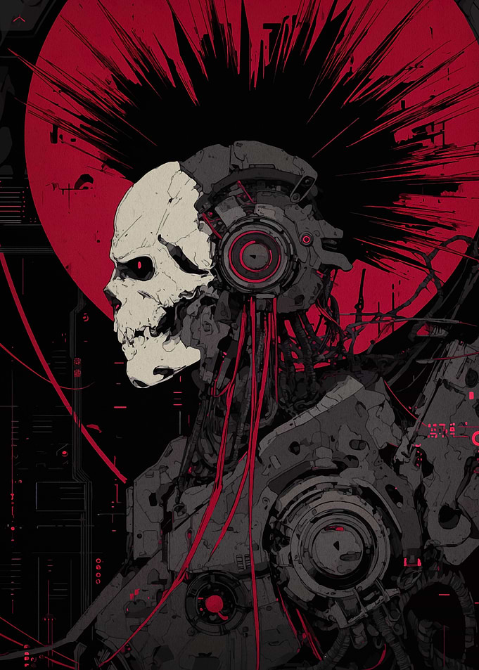 Cybernetic Skull Robot with Red Accents