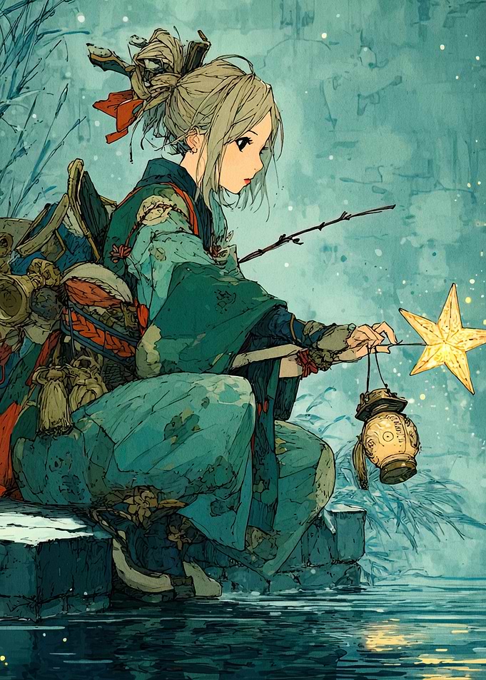 Anime Girl with Lantern and Star