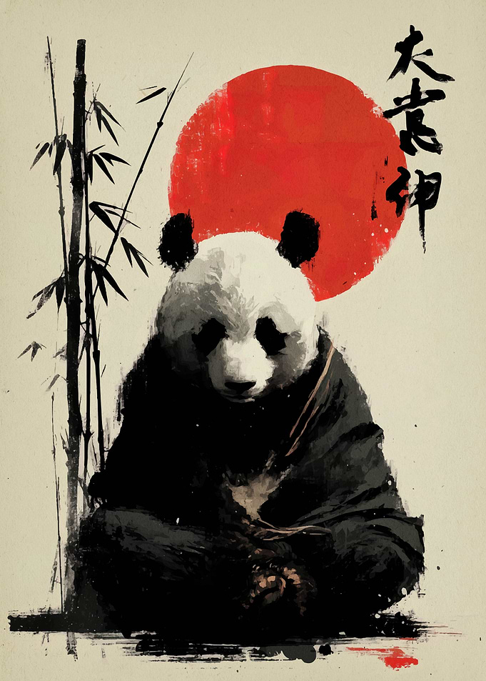 Panda in Japanese Art Style