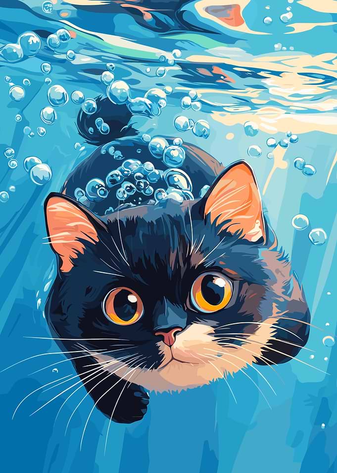 Underwater Cat Illustration