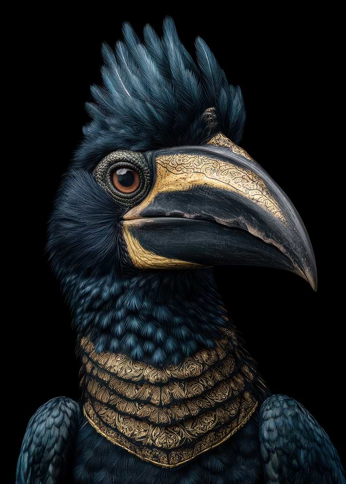 Hornbill Portrait with Golden Accents