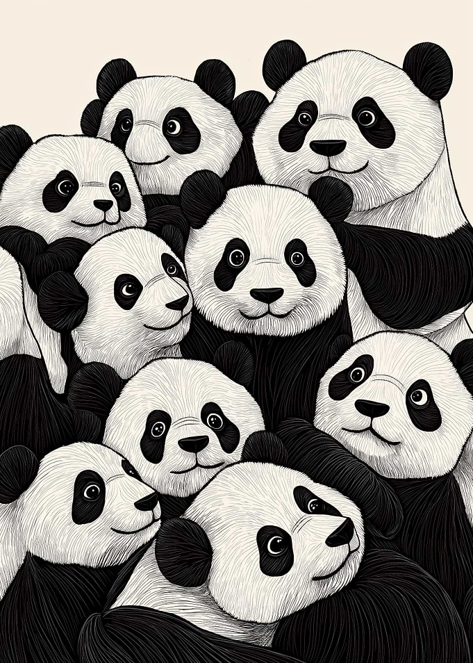 Pandas Party Black & White