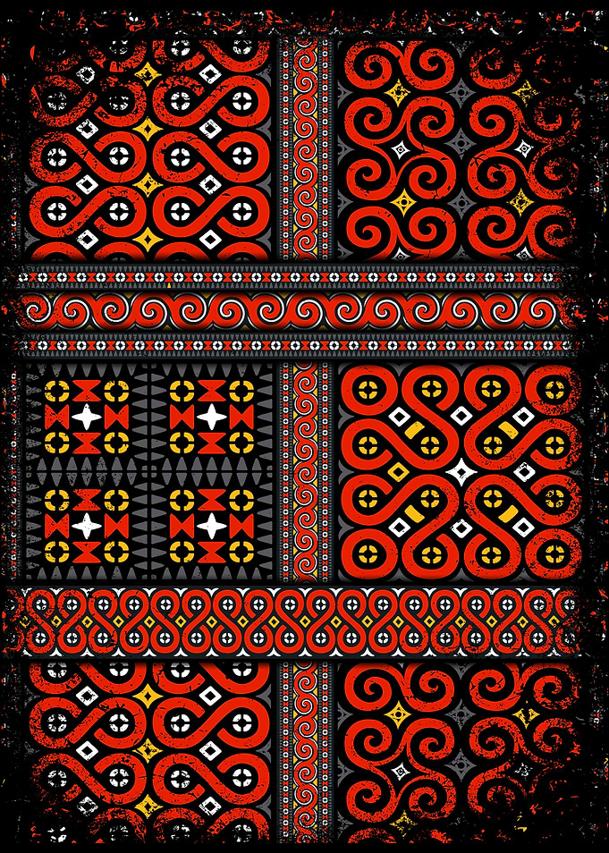 Red and Black Batik Toraja Ethnic Pattern
