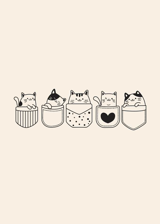 Cute Cats in Pockets Illustration