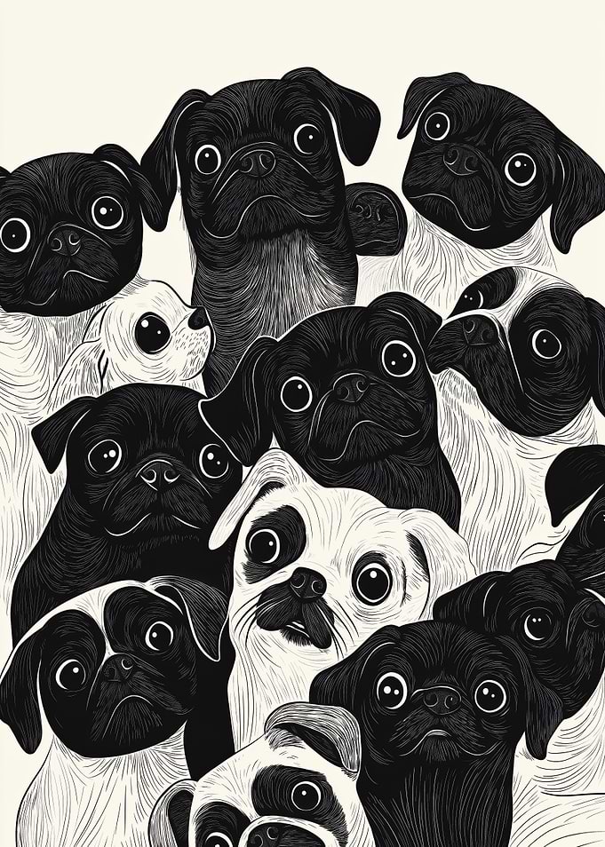 Pug Dog Party Black & White