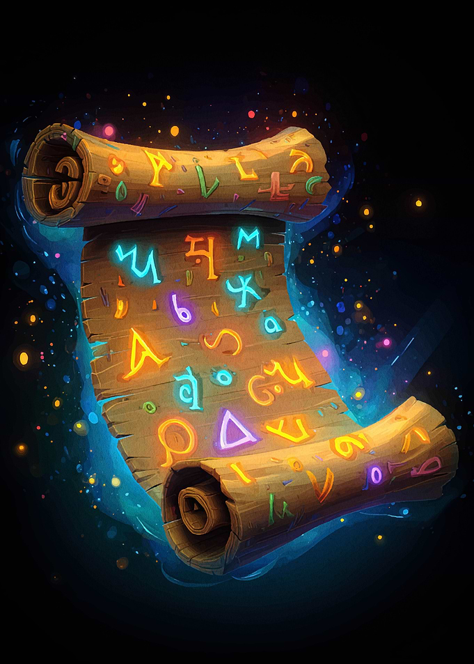 Mystical Scroll with Glowing Symbols