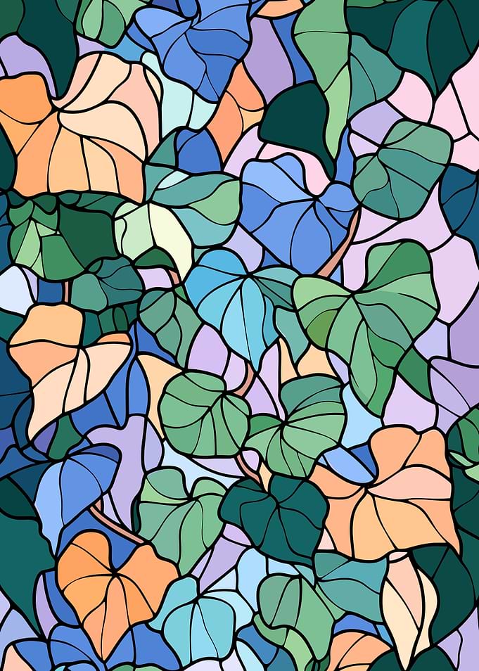 Colorful Leaf Stained Glass Pattern