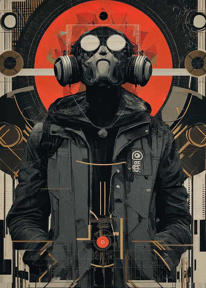 Cyberpunk Figure with Headphones and Mask