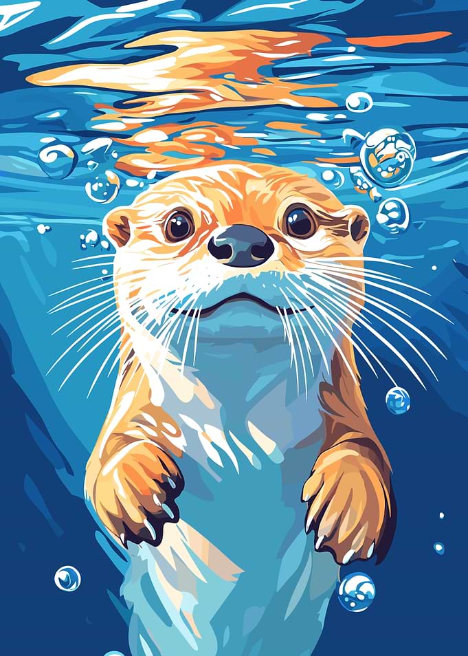 Otter Swimming Underwater Illustration