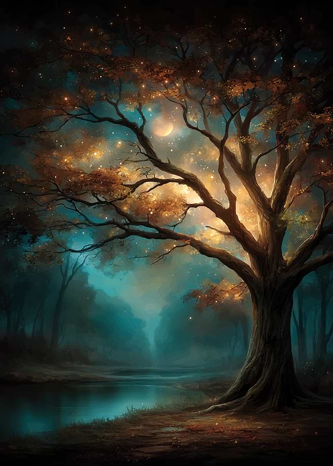 Enchanted Forest Tree at Night