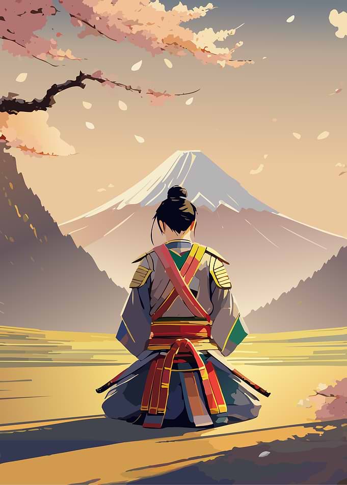 Samurai Contemplation under Cherry Blossoms