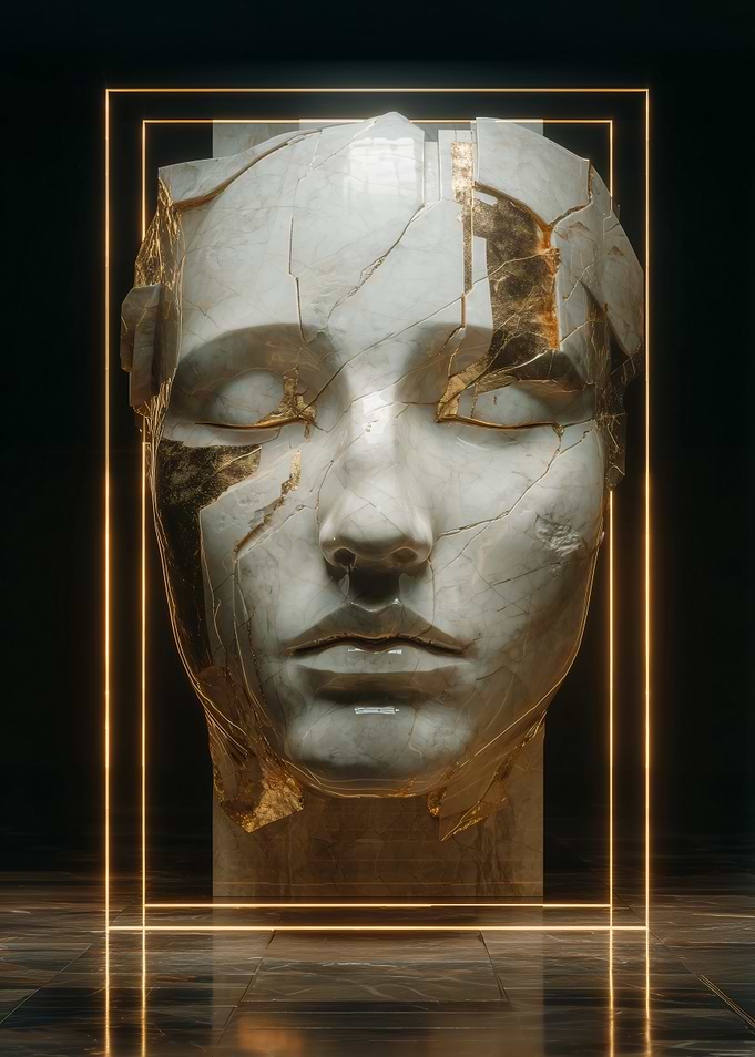 Cracked Marble Face with Golden Accents