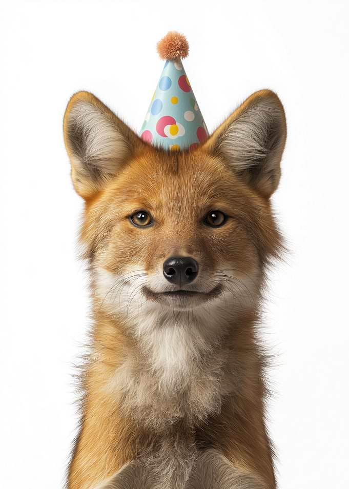 Dhole dog with Birthday Hat