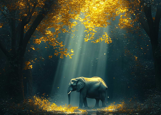 Elephant in Golden Forest
