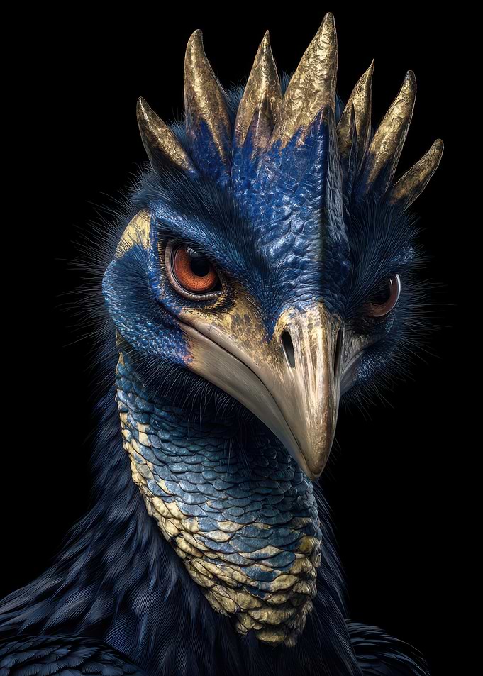 Blue and Gold Bird Portrait
