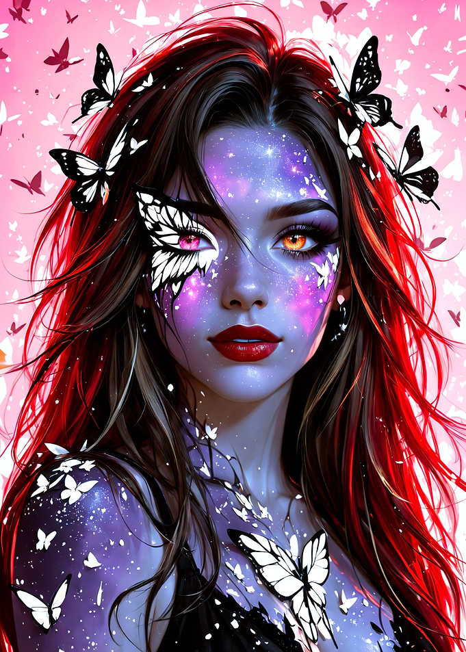 Butterfly Woman Portrait with Galaxy Skin